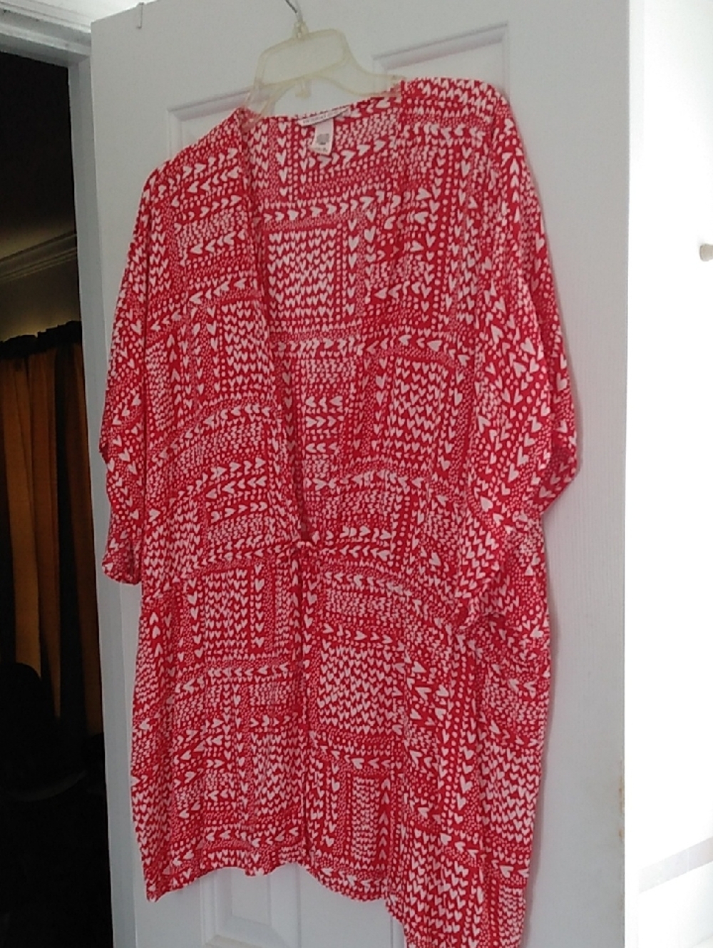 Victoria's Secret Red & White Heart Print Kimono Cover Up Top